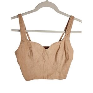 Abercrombie & Fitch Crop Top Women S Brown Linen Blend Smocked Back Sweetheart